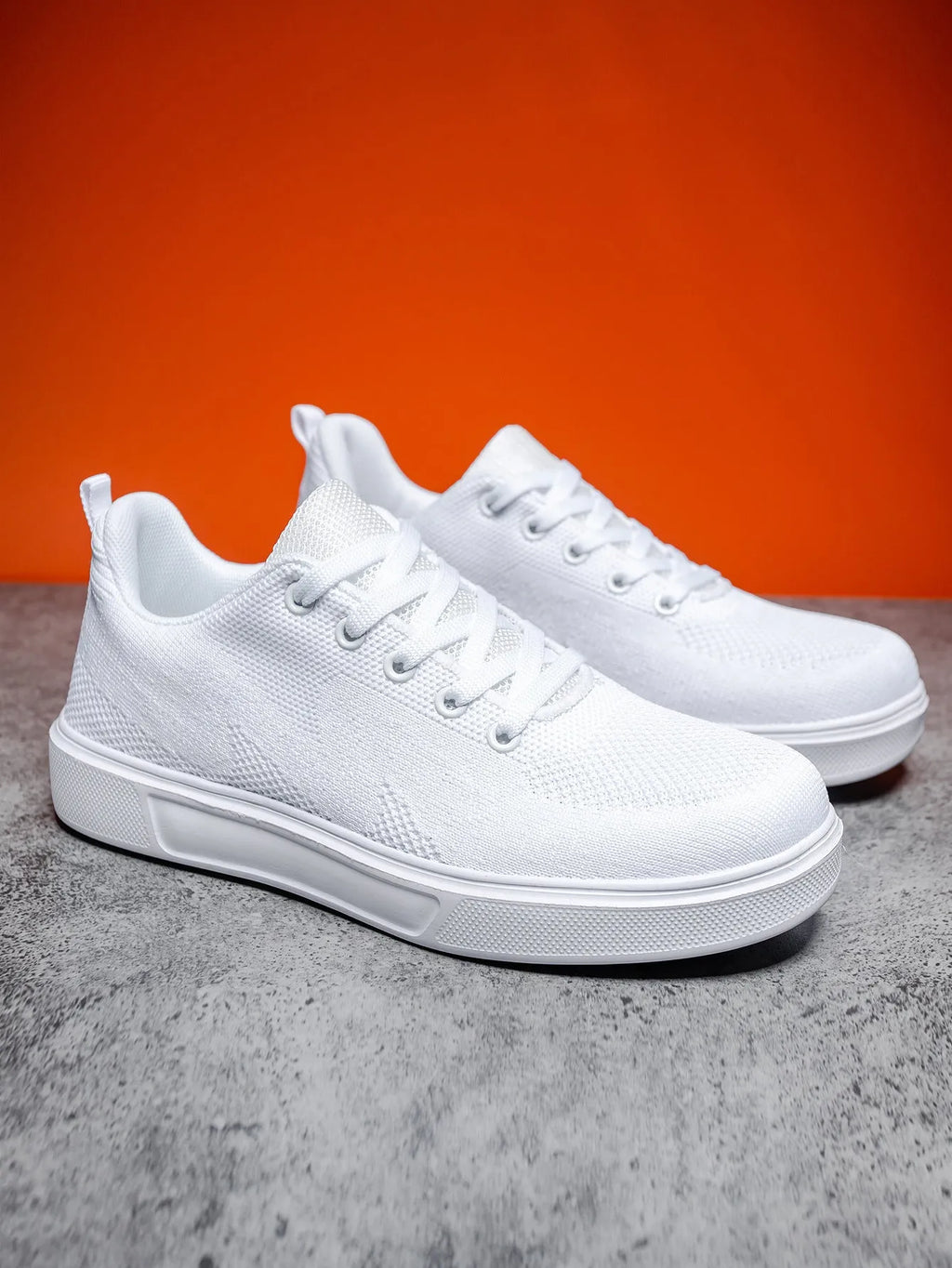 Light white thick sole casual board shoes with breathable mesh upper and EVA sole, lace-up flat heel design for unisex wear