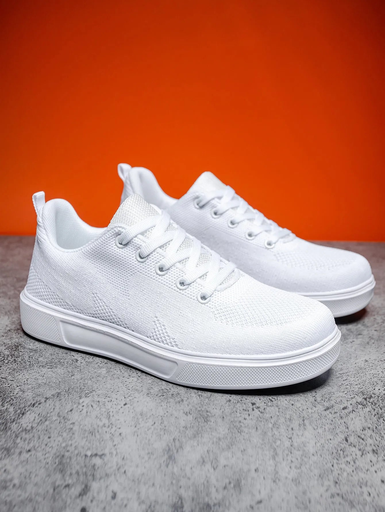 Light white thick sole casual board shoes with breathable mesh upper and EVA sole, lace-up flat heel design for unisex wear