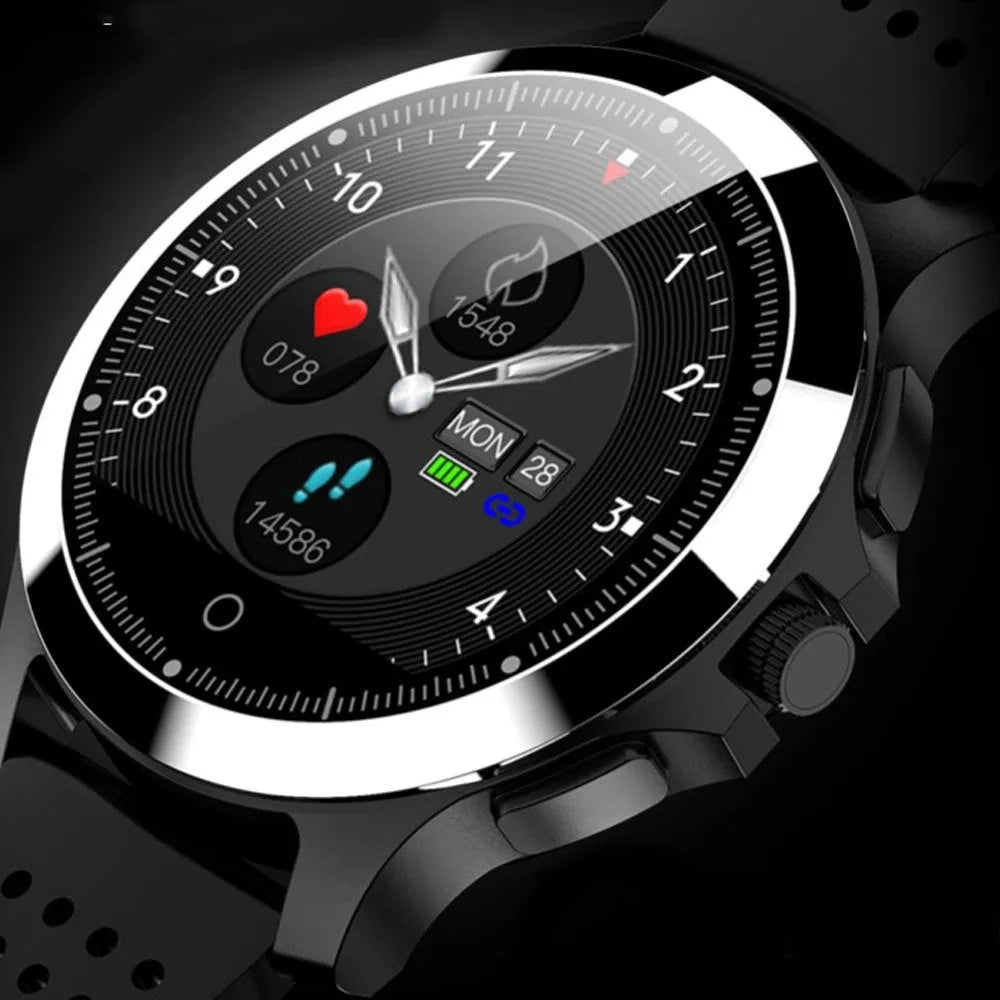 W8 ECG smart bracelet with 304 stainless steel body, round colour screen, and TPU strap