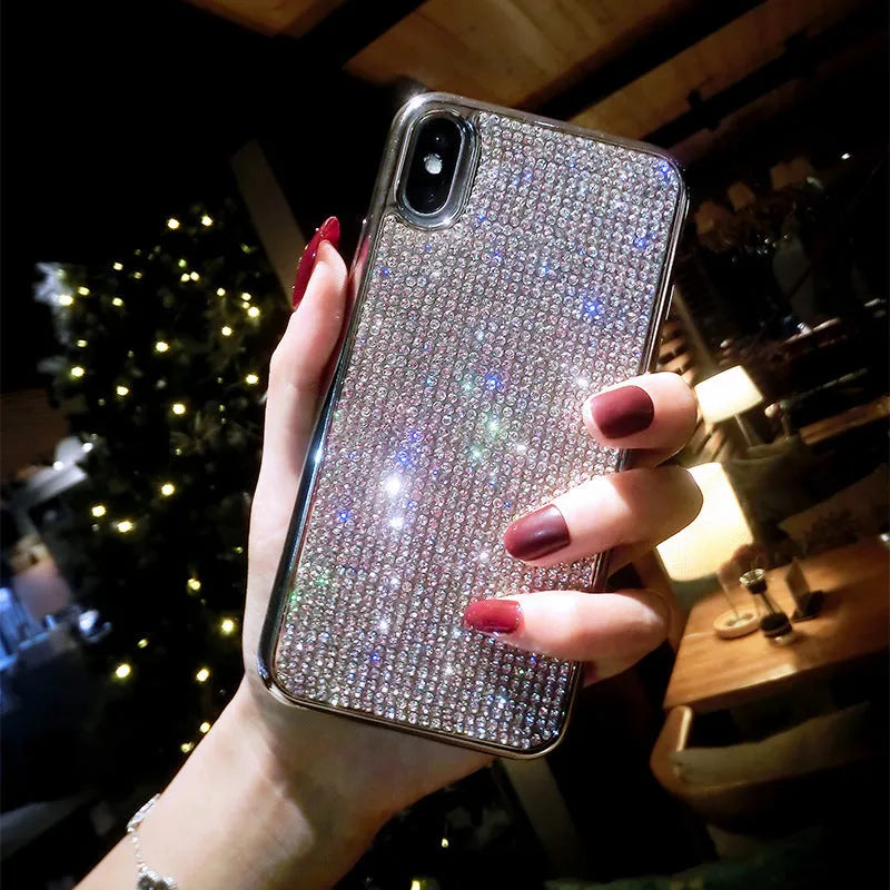 Silver full diamond silicone phone case for iPhone 11, XR, 7 and more models