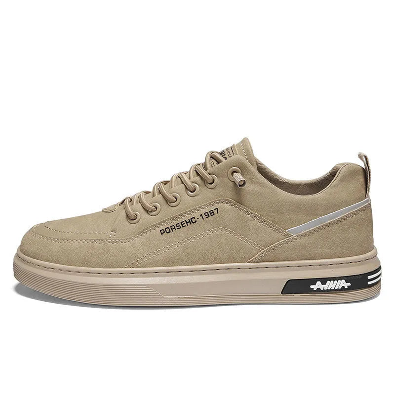 Men's waterproof casual shoes with rubber sole in khaki colour