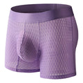 Men's lace mesh boxers in multiple colours showing low waist design and geometric pattern detail