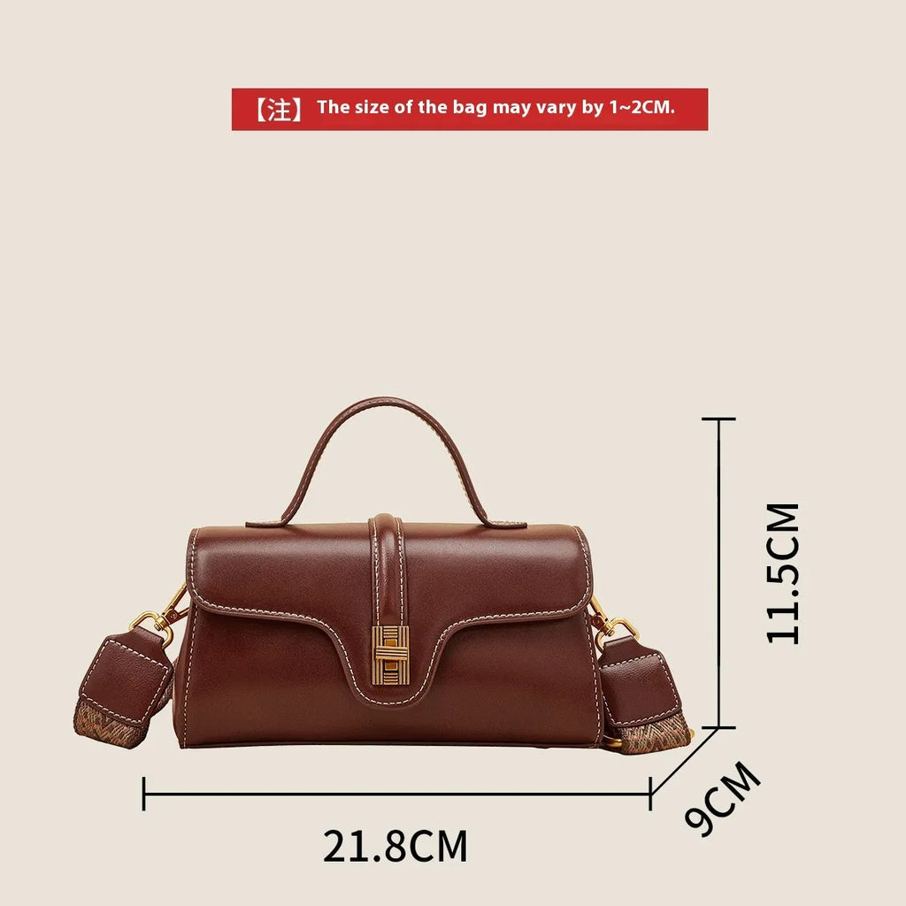 Niche Original Retro Cambridge messenger bag in brown cow leather and synthetic leather with lock detail