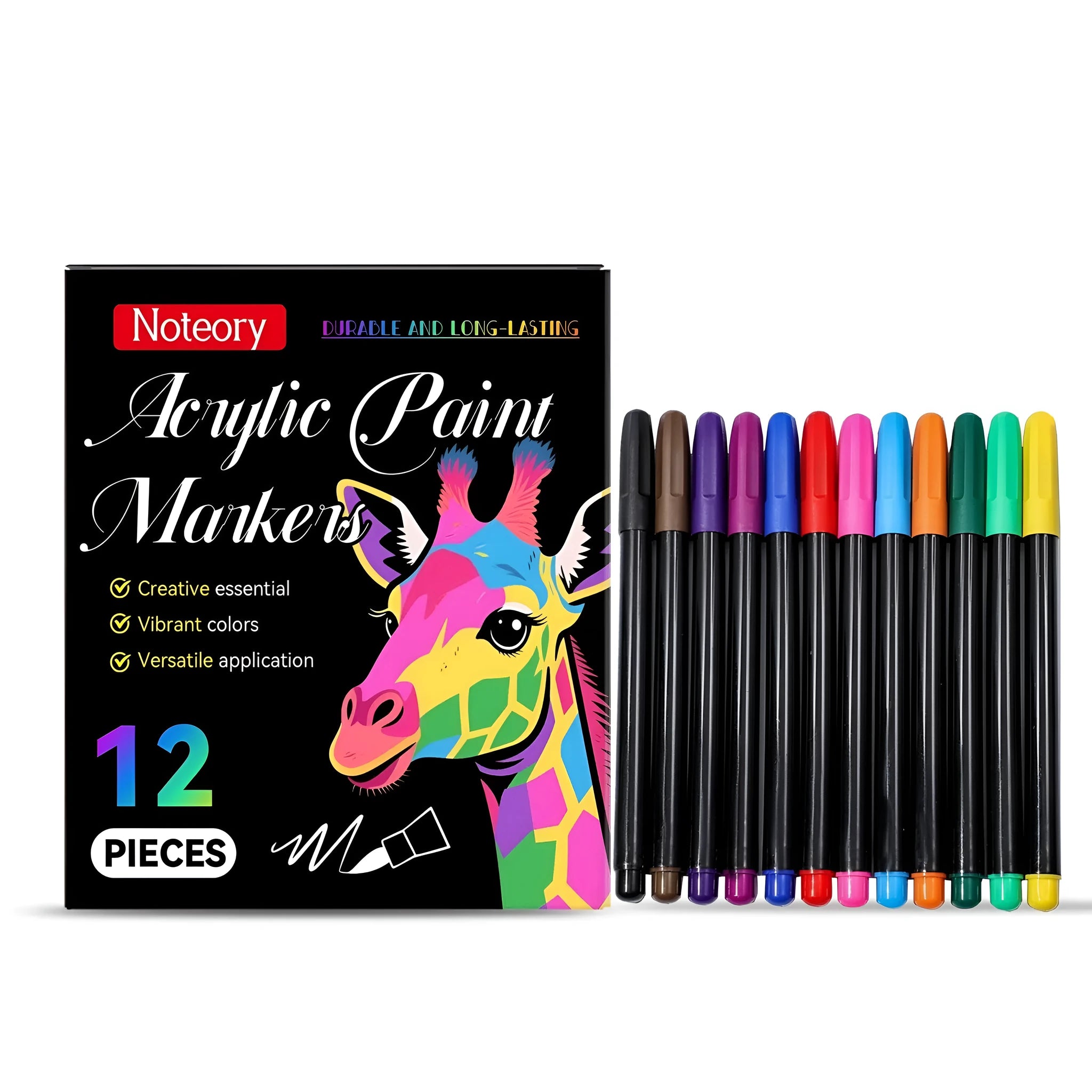 Set of 12 acrylic paint markers with bullet nibs for art projects and crafts