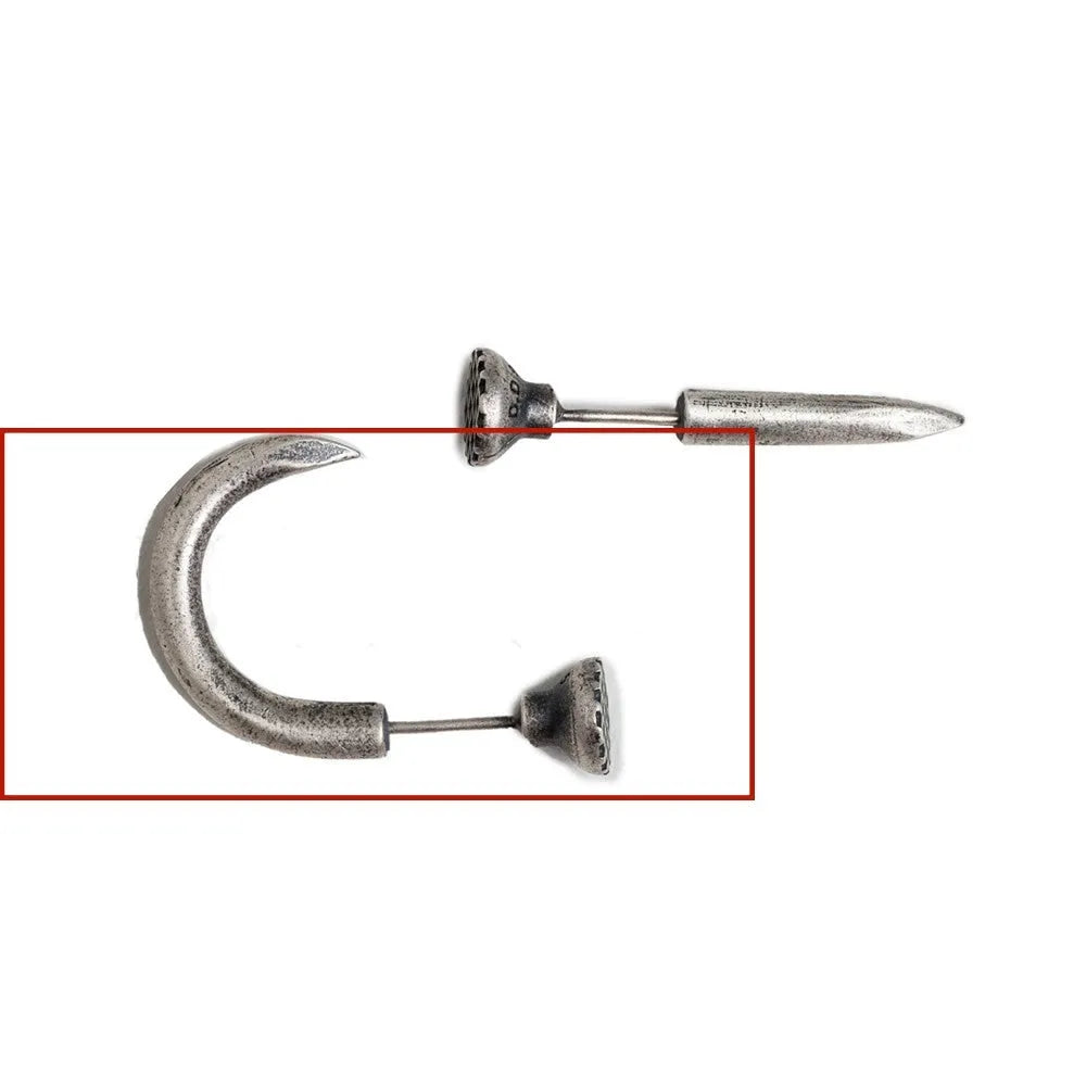 Sterling silver punk earrings with retro nail design in straight and curved styles