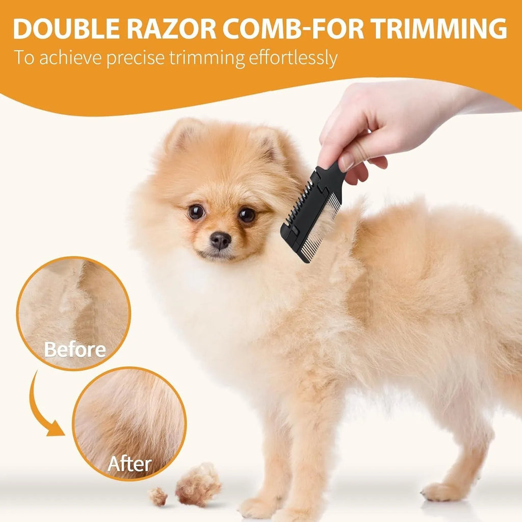 2-in-1 pet razor comb with comb and trimming blade for grooming dogs and cats
