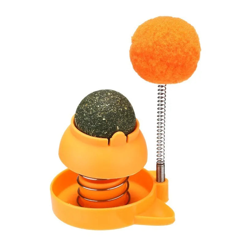 55mm mint ball cat toy in blue, orange, or pink with rotating centrepiece