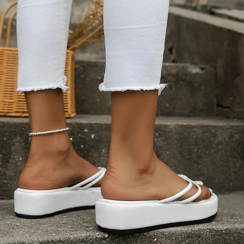 Thick sole flip-flops with herringbone pattern PU upper in multiple colour options