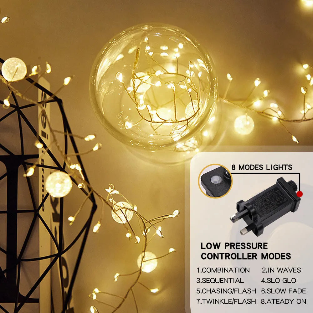 400LED 6-metre indoor fairy string lights with flower-shaped bulbs and IP66 protection, plug-in mode