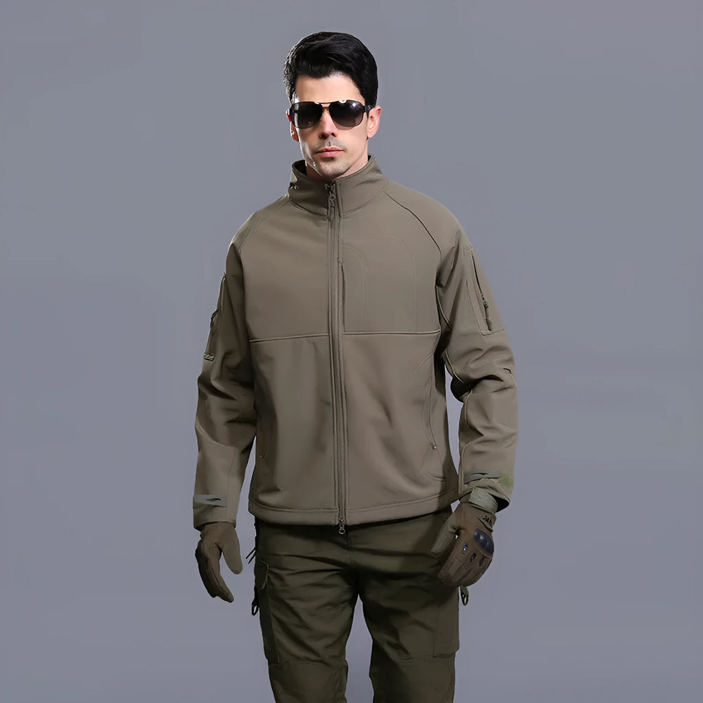 Men's thin stand collar outdoor jacket in khaki, polyester, loose fit, autumn wear