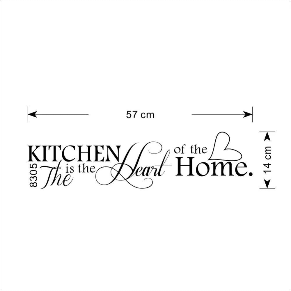 Black letter pattern wall sticker reading Kitchen Is Heart Of The Home on a white background, 60x15cm PVC removable