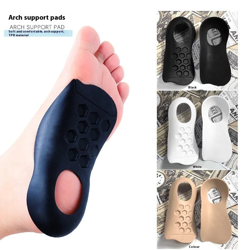 TPR arch support insoles for varus correction in white, black and skin colour options