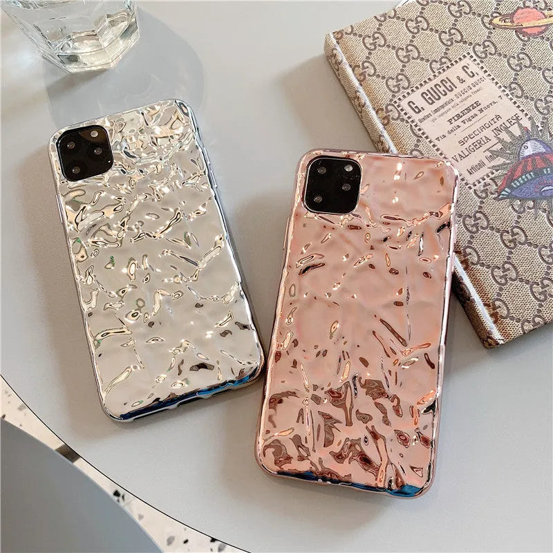 Folded TPU phone case in rose gold for iPhone with electroplated back cover