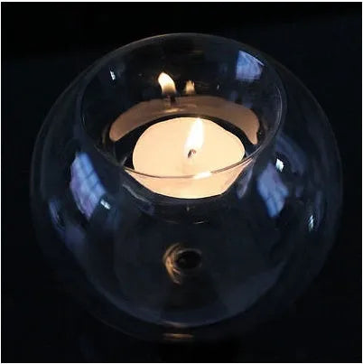 Clear round hollow glass candle votive holder in hand-blown glass