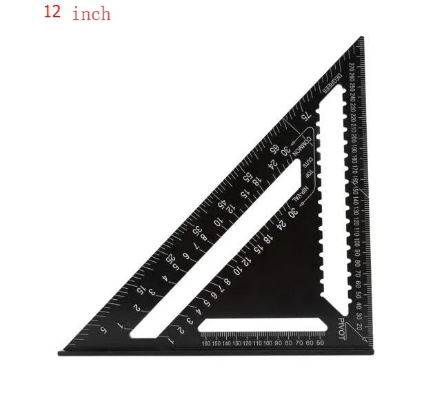 Black oxidation aluminium triangle ruler square showing metric scale for precision drawing and woodworking