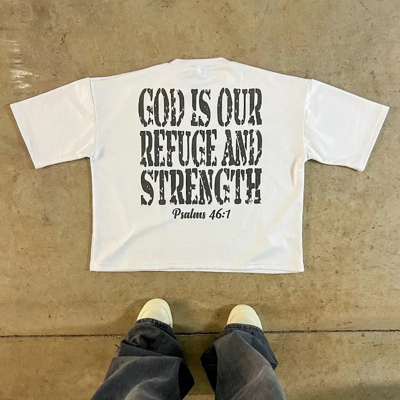 Printed cotton short sleeve t-shirt with retro street style and drop shoulder sleeves