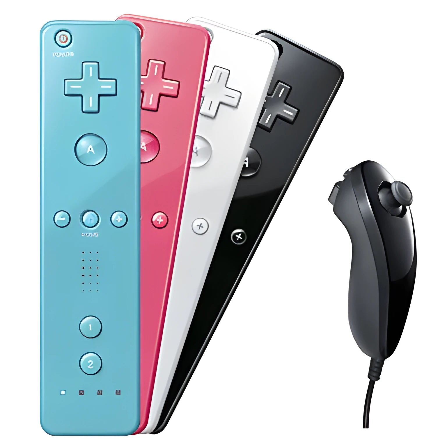 Wii left and right wireless gamepad controllers in multiple colours with hand rope and infrared sensor