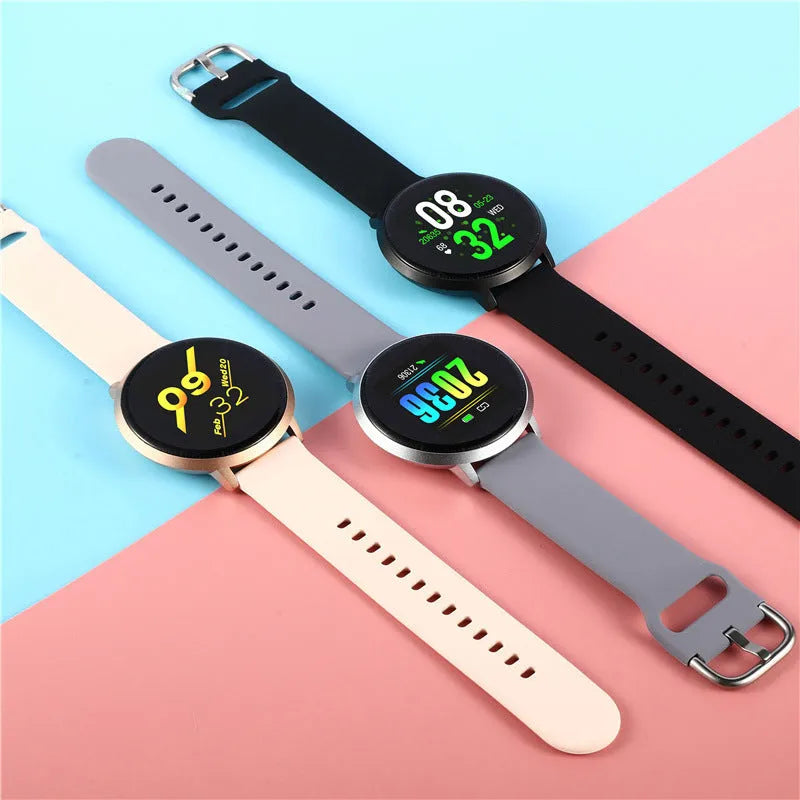 Ultra-thin smart health bracelet in black, golden, or silver with a 45mm body and 1.3-inch colour screen.