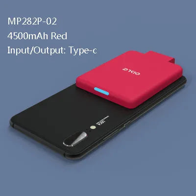 4500mAh back clip battery for iPhone Android Type-C in black, compact size 90mm x 61mm x 9mm