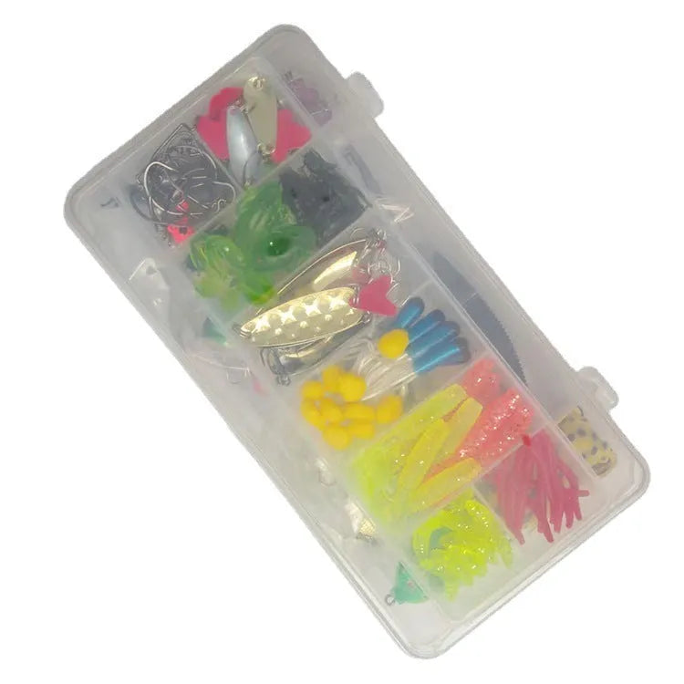 142-piece fishing lure suit with metal pliers and hard minnow lures featuring sequin accents