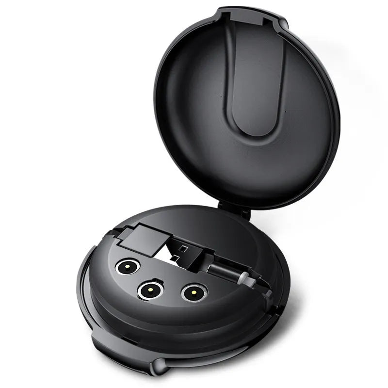 3-in-1 magnetic retractable style charger in black with 1m cable for universal phone charging