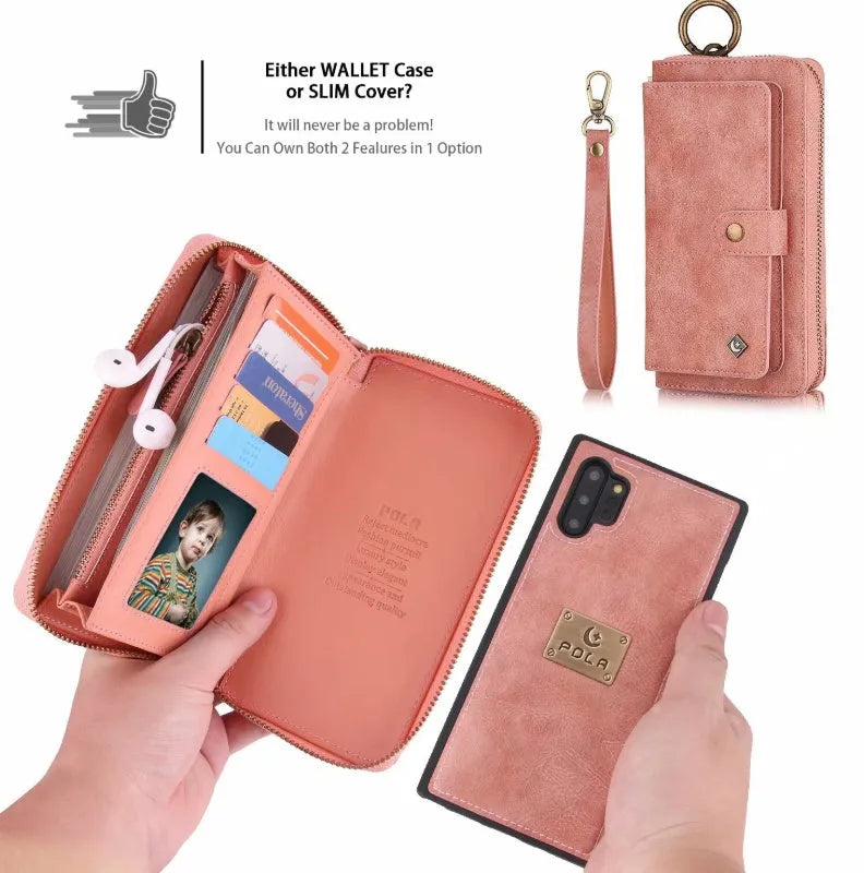 Black mobile phone zipper wallet in solid colour PU with zipper closure