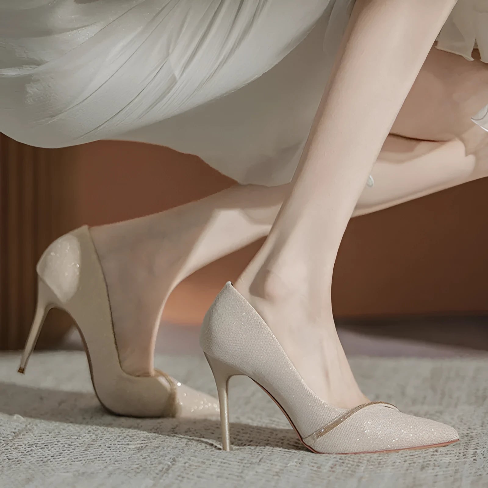 Women's stiletto pointed toe low-cut high heels in gold 6cm heel height with PU upper and rubber sole