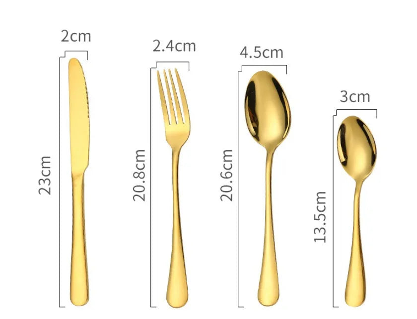 High-end tableware 24 piece set in stainless steel with one-piece moulding, available in multiple colours including black gold and rose gold