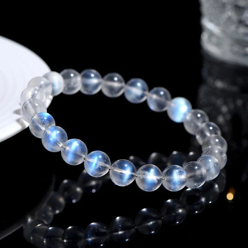 Natural cream body blue moonlight crystal bracelet with ground finish beads available in various sizes