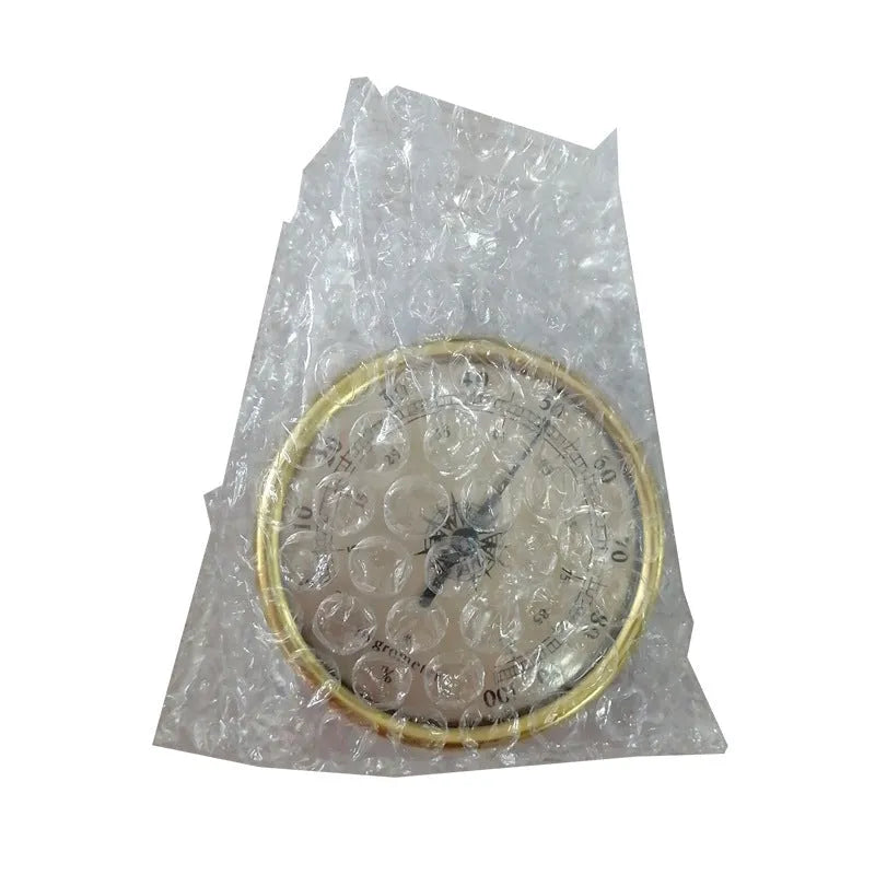 Round analog thermometer and hygrometer with aluminium dial and outer ring