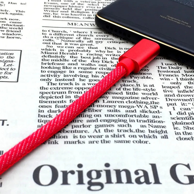 Cowboy Type-C charging cable with denim exterior and aluminium alloy connector in black, 1.5m length
