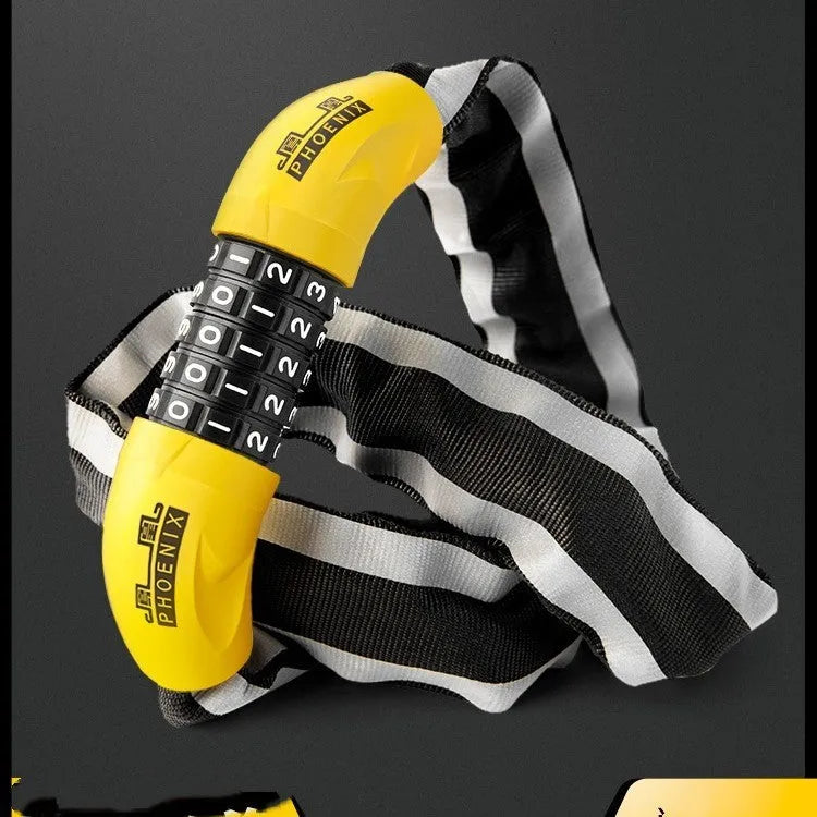 95cm mountain bike chain lock with zinc alloy construction in black or yellow with key or combination options