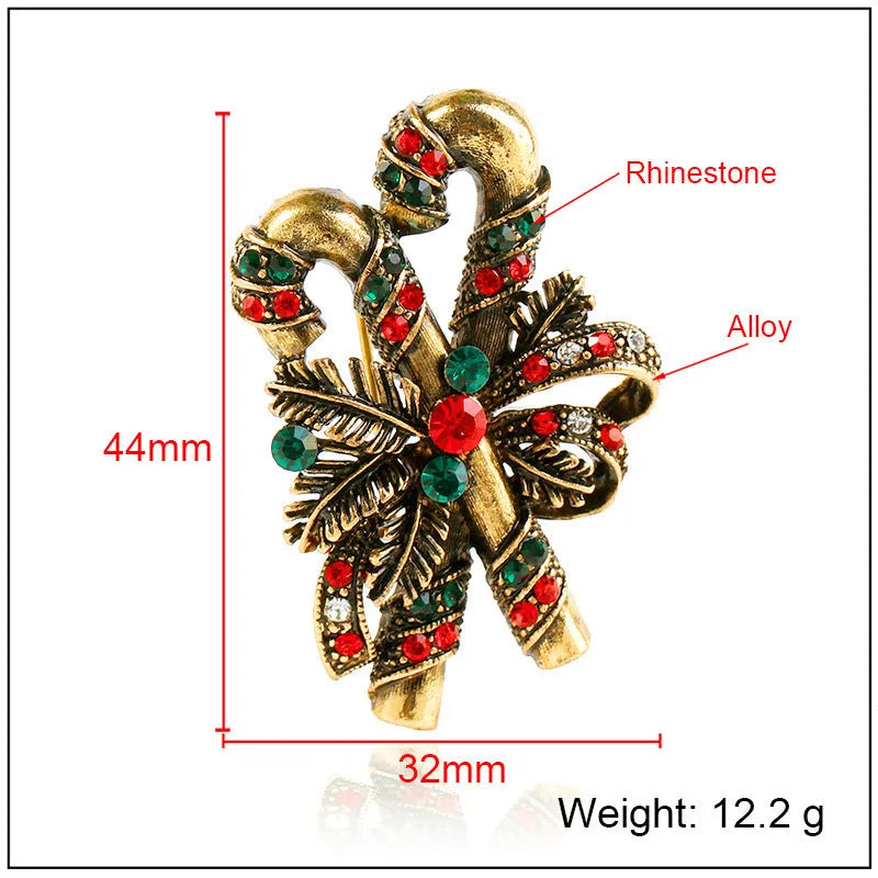 Christmas suit pin brooch alloy inlaid gems ancient gold Bells motif