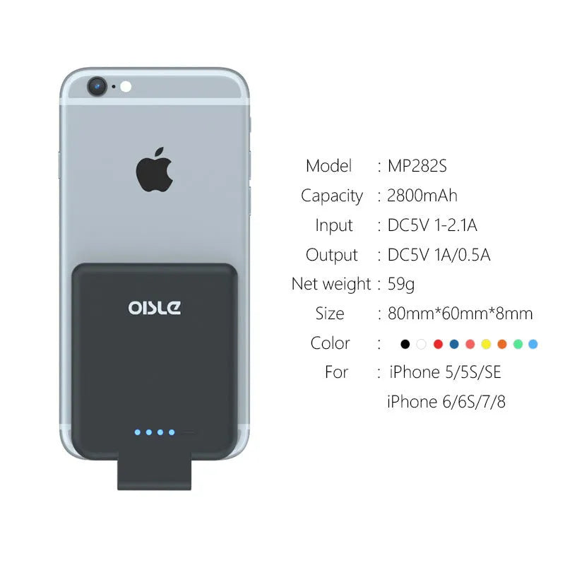 4500mAh back clip battery for iPhone Android Type-C in black, compact size 90mm x 61mm x 9mm
