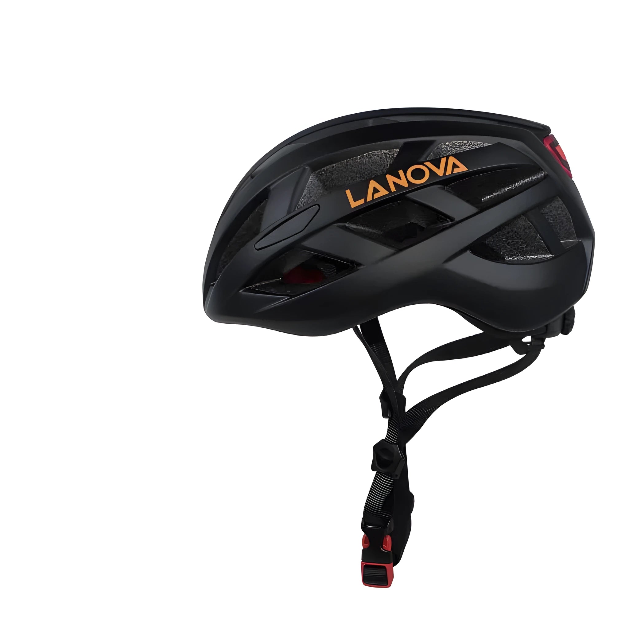 Unisex one-piece bicycle helmet with warning light, PC EPS construction, 23 air vents, matte black finish