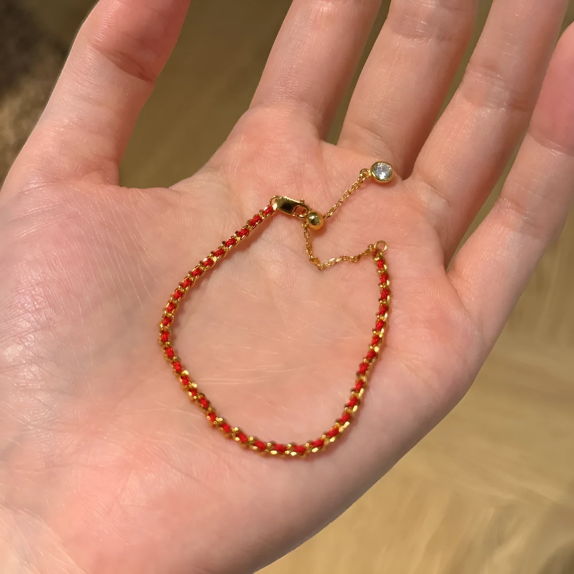 Women's 925 sterling silver bracelet with red rope, gold colour, geometric shape, Chinese style