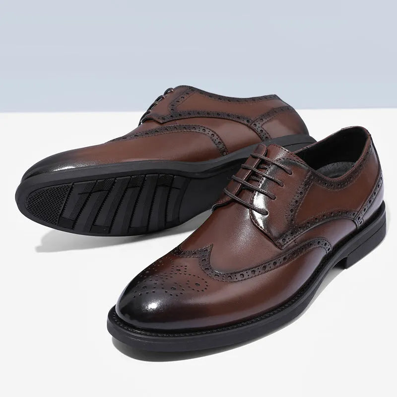 Men's black and brown brogue leather shoes for business formal wear