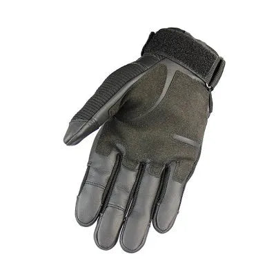 Off-road tactical gloves with black rubber knuckle guard and Velcro wrist strap on a white background