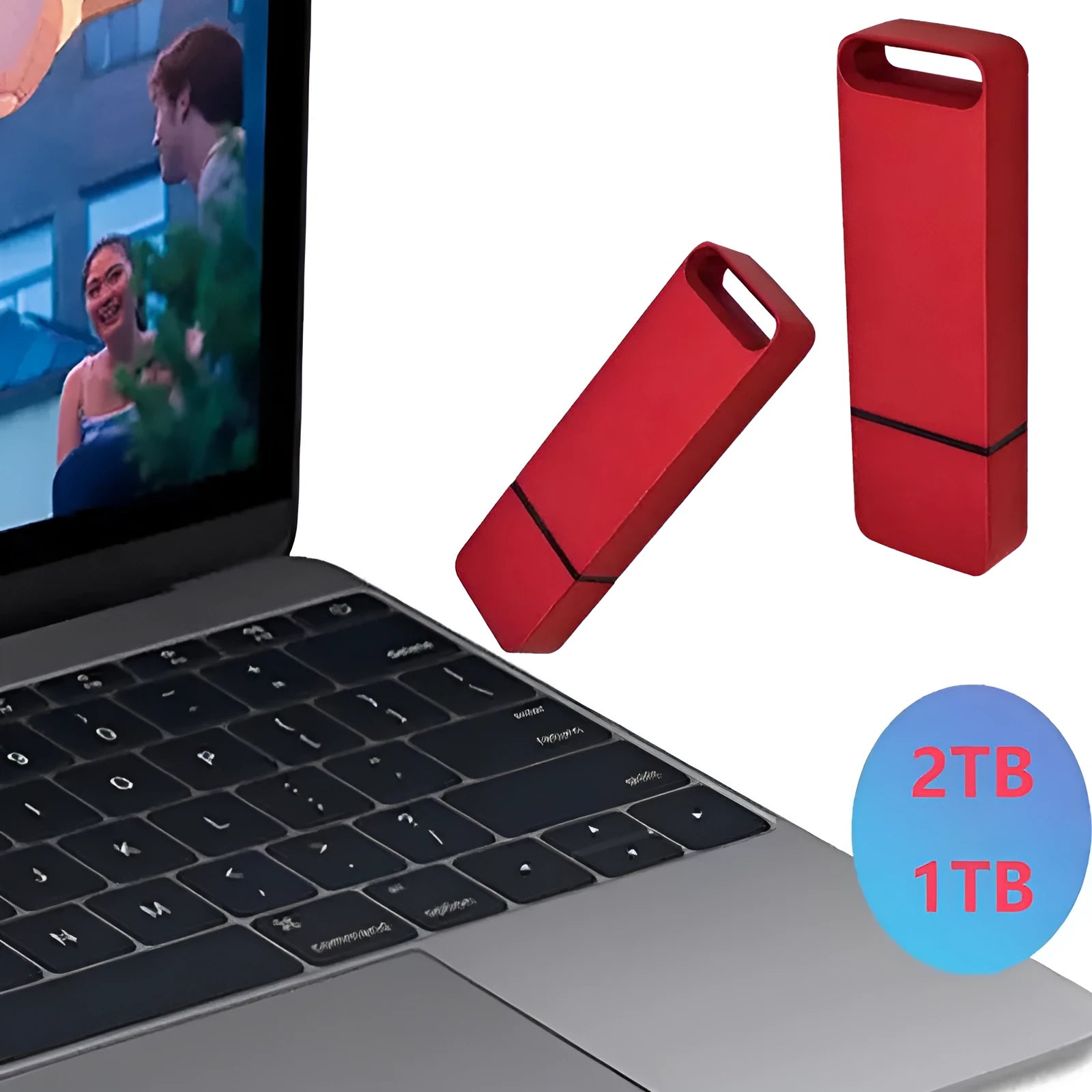 Black, red, and silver metal USB flash drives with custom graphic printing