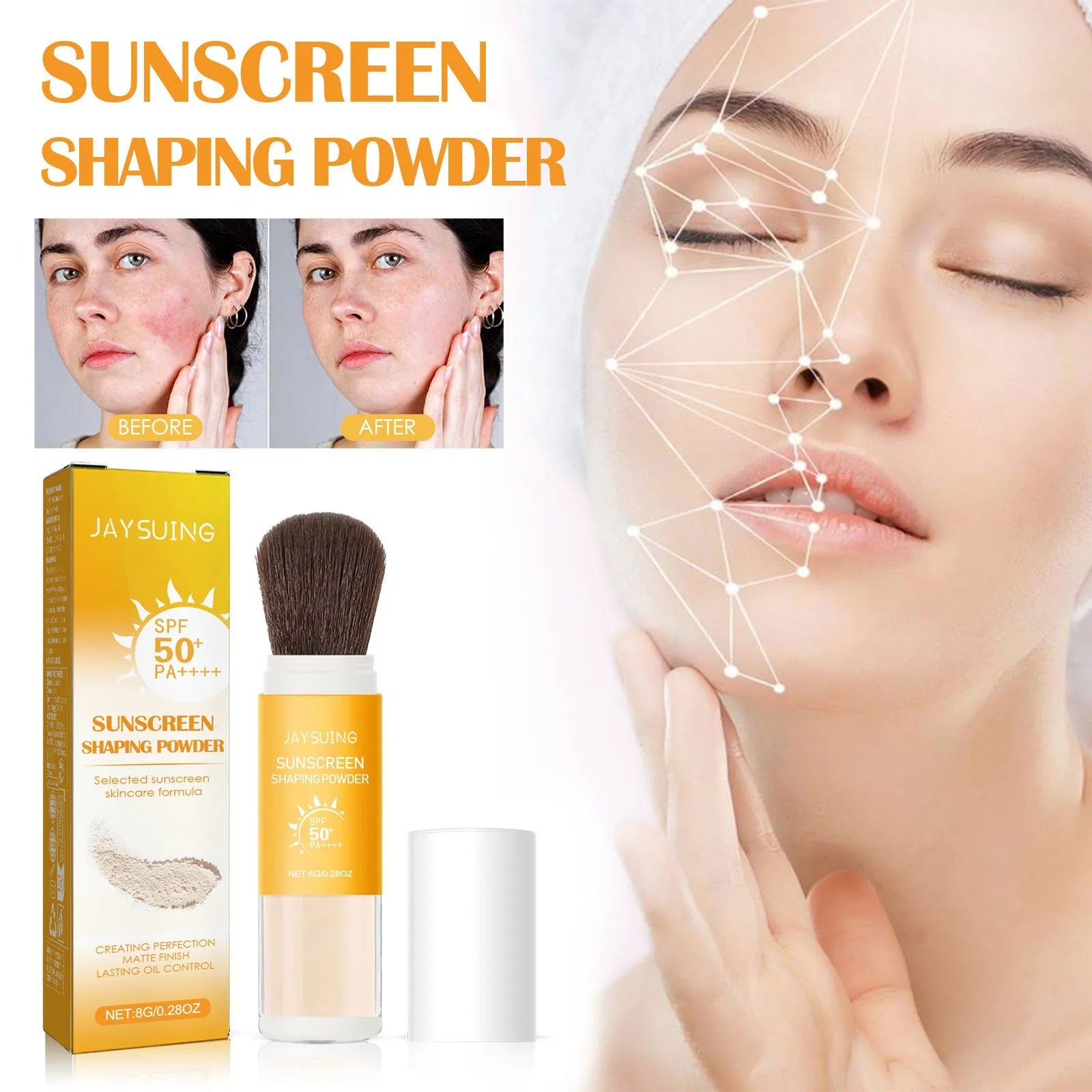 Protective finishing powder 8g oil control setting powder with talc and zinc oxide in compact container