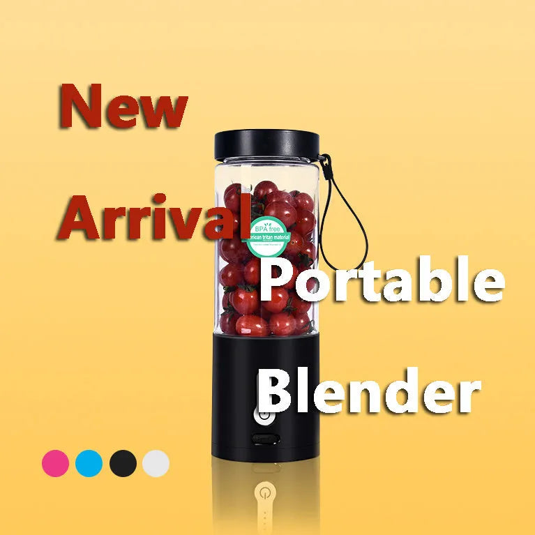 Portable 530ml rechargeable blender in black with lid and USB port, made from PC edible plastic