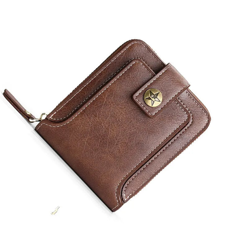 Men's short style PU bifold wallet in black with two-fold construction for card and cash storage