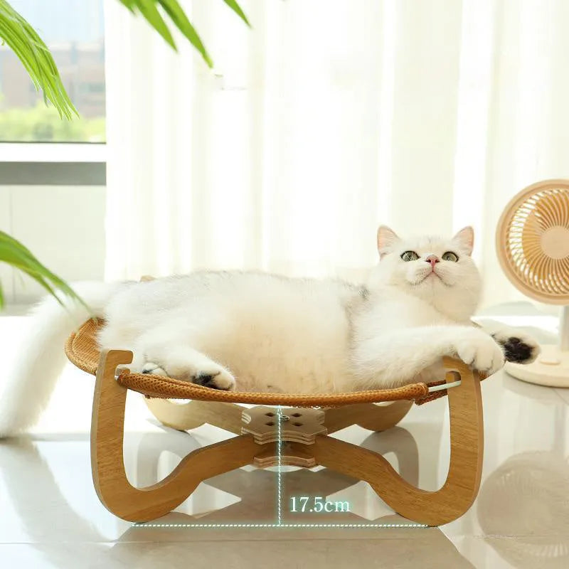 Brown woven rattan pet cooling bed hammock measuring 46cm square and 17.5cm high.