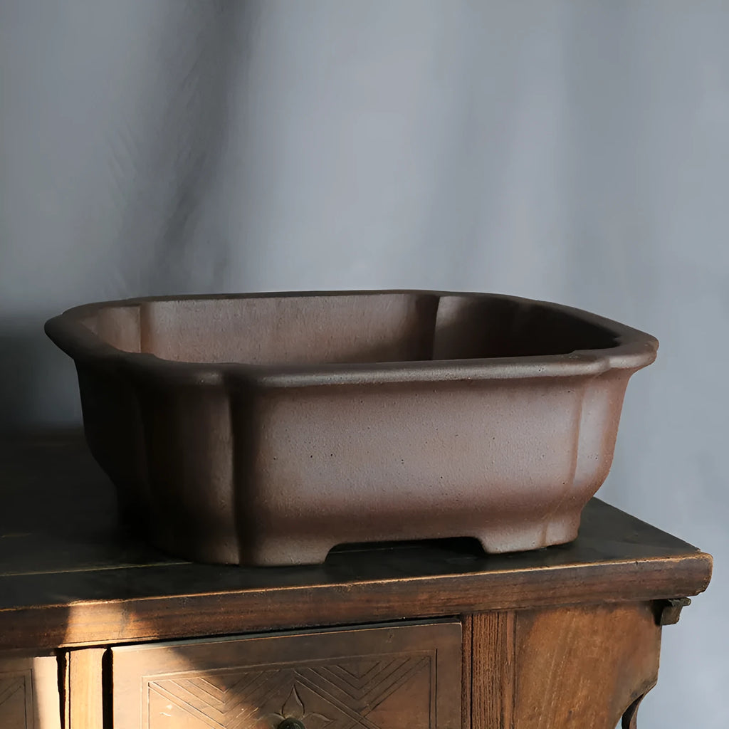 Rectangular purple sand bonsai pot with simple modern design