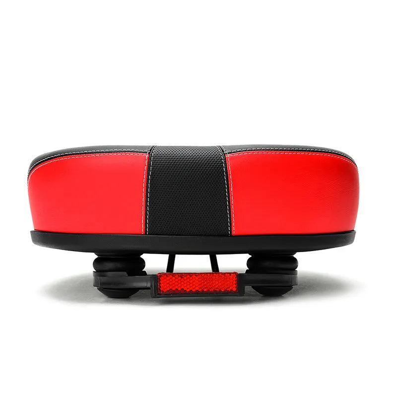 Thickened plus size bicycle saddle with PU pattern, reflective stickers, and steel frame