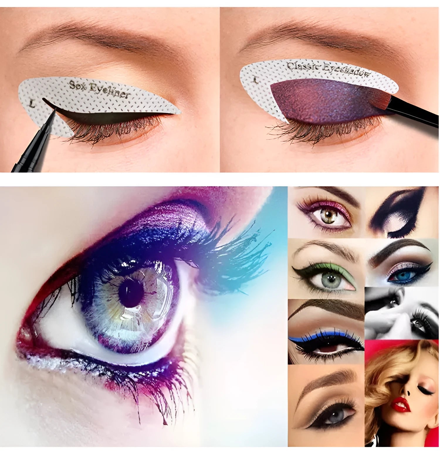 Set of four reusable flexible eyeliner and eyeshadow makeup stencil templates.