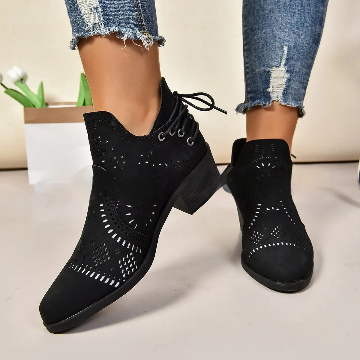 Women's plus size fashion simple boots in black artificial PU, middle-calf length