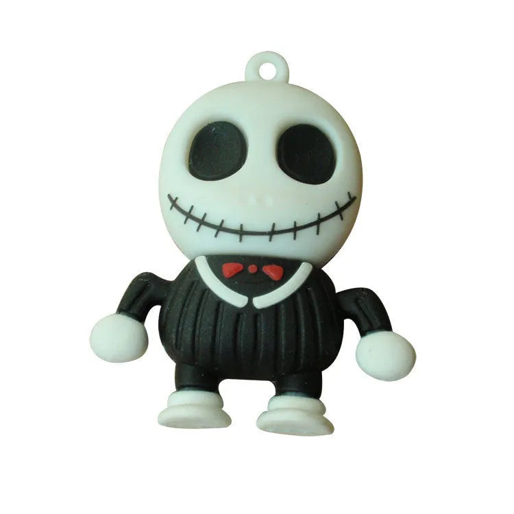 64GB skull-design USB 3.0 flash drive with PVC shell and small chain in multiple colours