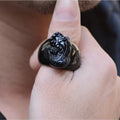 Natural gold sheen obsidian Pixiu ring for men on alloy band, size No 21, obsidian colour