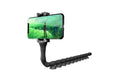 Black flexible worm arm phone holder with suction cup extended, showing 360-degree rotating bracket.